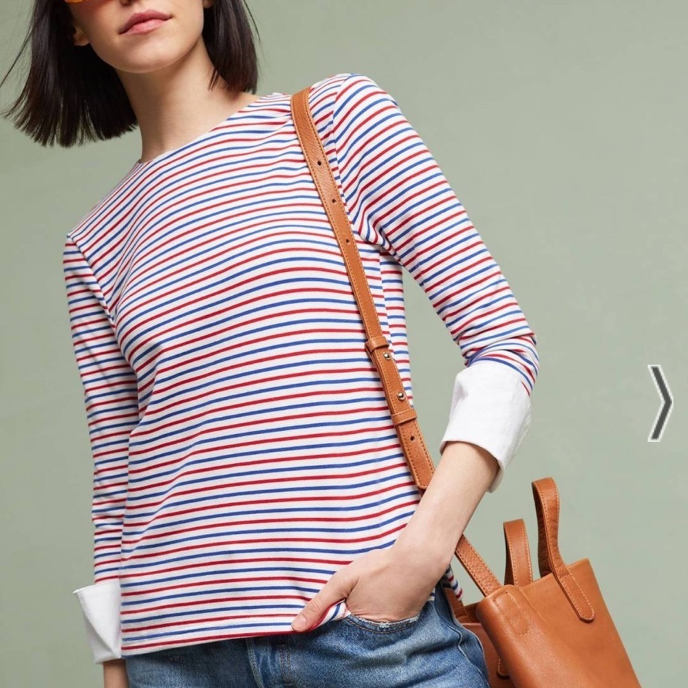 Anthropologie | Deletta‎ Poplin Cuffed Striped Top